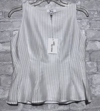 NWT Edit by Nine White with Navy Blue Pinstripe Peplum Blouse Lined Size Small picture
