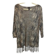 Chico's Sweater Women's Size Large Travelers Sparkles Fringe Gold Brown Chicos 2 picture