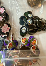 Vintage Hand Painted Floral Earring Pendants Jewelry Making Lot Abt 300 pieces picture
