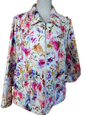CJ BANKS WOMENS FLORAL ZIP UP JACKET TWO ZIP OVER FRONT POCKETS, CUFF SNAPS~ 1X picture