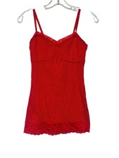 Vintage Y2K Charlotte Russe Red Polka Dot Lace-Trim Coquette Cami Layering 90s picture