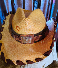 Men's Charlie Horse Straw Western Cowboy Hat Size M W Hatband & Buckle GUC Nice picture