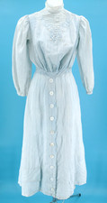 VTG Women's Antique Early 1900s Light Blue Cotton Prairie Maxi Dress Sz XXS picture