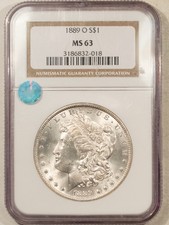 1889-O $1 MORGAN DOLLAR - NGC MS-63, WHITE & CHOICE SIGHT WHITE STICKER picture