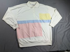 Vintage Bay Club Polo Shirt Mens Large White Pink Colorblock Active Tennis Golf picture