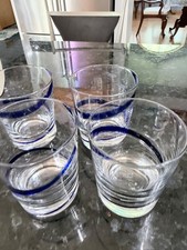 4 PIER 1 Swirline Cobalt Blue Set Double Old Fashion Glasses Rocks Lowball picture