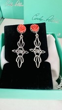 Brand New Gorgeous Carolyn Pollack Sterling Coral Rose Dangle Earrings picture