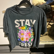 Men's Gray Crew Neck Short Sleeve Floral Graphic Print T-Shirt, Size L picture