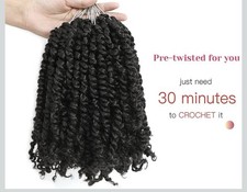 Bohobabe Handmade Pre-twisted Passion Twist Crochet Hair Extensions 8pk Black picture