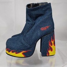 READ Vintage UNIF 6 M Flame Denim Chunky Platform Block Heel Booties/Ankle Boots picture