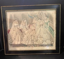 ANTIQUE 1867 HAND COLORED GODEY'S LADY FASHION PRINTS WEDDING BRIDAL GOWN picture