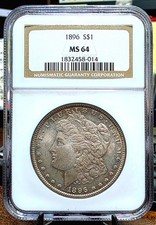 1896 Morgan Silver Dollar $1 NGC MS64 TONED FATTY picture