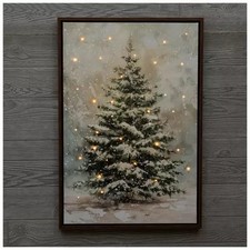 NEW Hobby Lobby Snowy Tree Light Up Canvas Wall Decor Christmas 31.5 X 21.5 picture