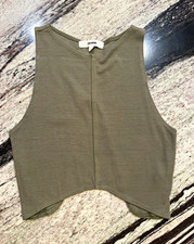 Joah Brown Green Ribbed High Neck Cut-Out Crop Tank Top Stretch M/L picture