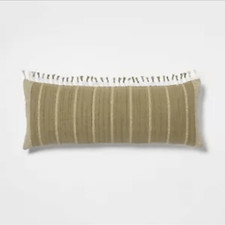 Threshold 14x34” Oversized Oblong Ticking Striped Tassel Lumbar Pillow picture
