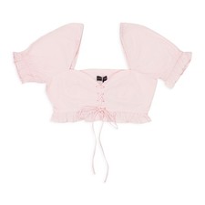 NWT CALLIPYGIAN LACE UP RUFFLE PINK CROP TOP SIZE 6 $175 picture