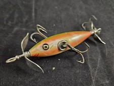 Vintage Pflueger 3 Hook Neverfail Minnow, Wood Lure, Glass Eyes picture