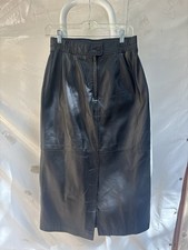 Vintage Preston & York Black Genuine Leather Maxi Skirt Size 8 picture