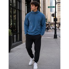 VTG LL Bean Mock Neck Shirt Blue Cotton Long Sleeve Mens XXL picture