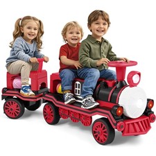 Red Large 2-Seater Electric 12V Kids Ride On Train w/Carriage,2Speed,Music,Light picture
