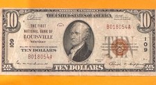 1929 $10 Louisville KY National – Type 1 – XF – Brown Seal – B018054A picture