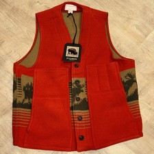 FILSON Jacquard Wool Cruiser Vest Jacket Made In USA Red Khaki Elk Med Large picture