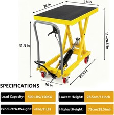 GRAVEE 500 LB Hydraulic Lift Table Cart Single Scissor Lift Table Adjust Height picture