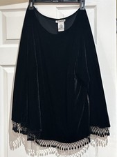 AfterDark Black Velvet Beaded Fringe Goth Vintage 90s Whimsigoth Top Size 24W picture