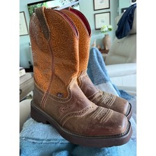 Justin Gy9530 Men's Western Size 10B Brown Embossed Leather Pull On Cowboy Boots picture