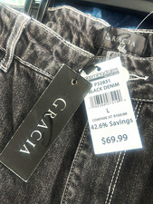 Gracia Women's Wide-Leg Jeans Black Solid Denim 5-Pocket Regular Size L picture