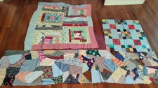 3 VTG Handmade Quilt Pieces/Panels Log Cabin-Crazy-4 Square (Unfinished) Crafts picture