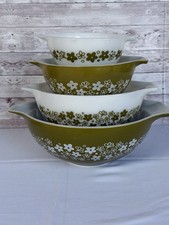 Vintage Pyrex Spring Blossom Green Cinderella Bowls 441-444 Set of 4 picture