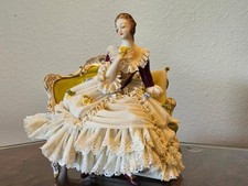  Antique Dresden Lace Dancer Seated Figurine picture