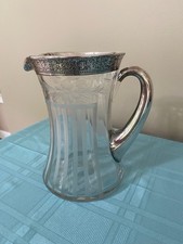 Antique ABP Brilliant Period Cut Glas Pitcher w/ Sterling Rim picture