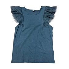 J.Crew Womens Black Tulle Polka Dot Flutter Sleeve Top Crew Neck XS AU057 picture