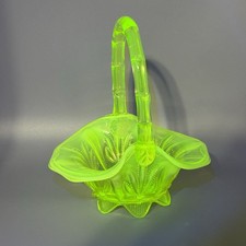 Fenton Cactus Basket Topaz Vaseline Opalescent Uranium Glass 8.5” Vintage picture