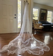 ⁠Davids Bridal V901 Cathedral Veil Pick Up Swarovski Crystal Pearl White 100 in⁠ picture