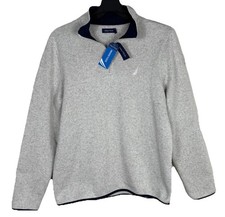 Nautica 1/4 Zip Pullover Sweater Fleece Mens L Large Oatmeal Heather NWT picture