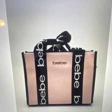 bebe Pink/Black Logo Tote Bag Zip Top Gold Hardware Detachable Strap Pockets picture
