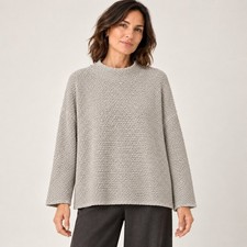 Eileen Fisher 100% Silk Noil Funnel Neck Sweater Womens L Ash Gray Boxy NWT $278 picture