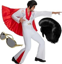 Men`s 1950s Rock Star Costume Wig Glasses Elvis Rock n Roll King Disco Jumpsuit picture
