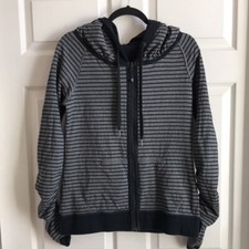 Lululemon Reversible Zip Up Hooded Jacket / Gray & Black Stripe / SZ M picture