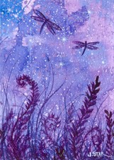 ACEO Original Acrylic Painting Dragonflies at Night Art Card by Jasmine Star picture