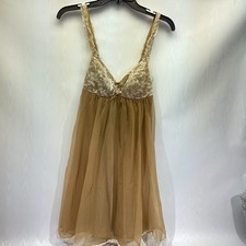 VTG 60s Van Raalte Latte Tan Chiffon Gown Size 32 (S) Lace Floral Fairy Babydoll picture