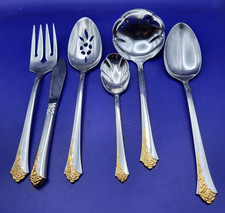 Oneida GOLDEN DAMASK ROSE Stainless Heirloom Cube Gold Accent Choice Flatware picture