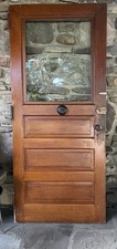 ANTIQUE VICTORIAN ENTRANCE DOOR 1920s doorbell, wavy glass, double skeleton picture