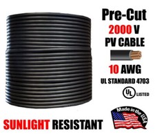 10 AWG PV Wire Black Solar Cable 1000/2000V Copper – Pre-Cut 50–500 Ft picture