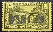 Monaco 1 Fr stamp 1925 Viaduct at the church Scott# MC 86 MVLH Lot 239 picture