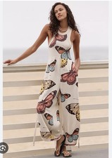 Anthropologie Daily Practice Sz S Plattsburgh Sleeveless Jumpsuit Butterfly rare picture
