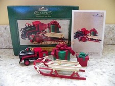 Hallmark 2002 Christmas Morning Treasures Ornament set Family Room Train sled picture